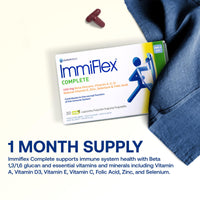 Immiflex Complete | Immune System Booster with 450 mg Beta Glucans | Vitamin D, Vitamin C, Vitamin E, Vitamin A, Zinc, Selenium and Folic Acid | 30 Veg. Capsules (1 Month Supply)