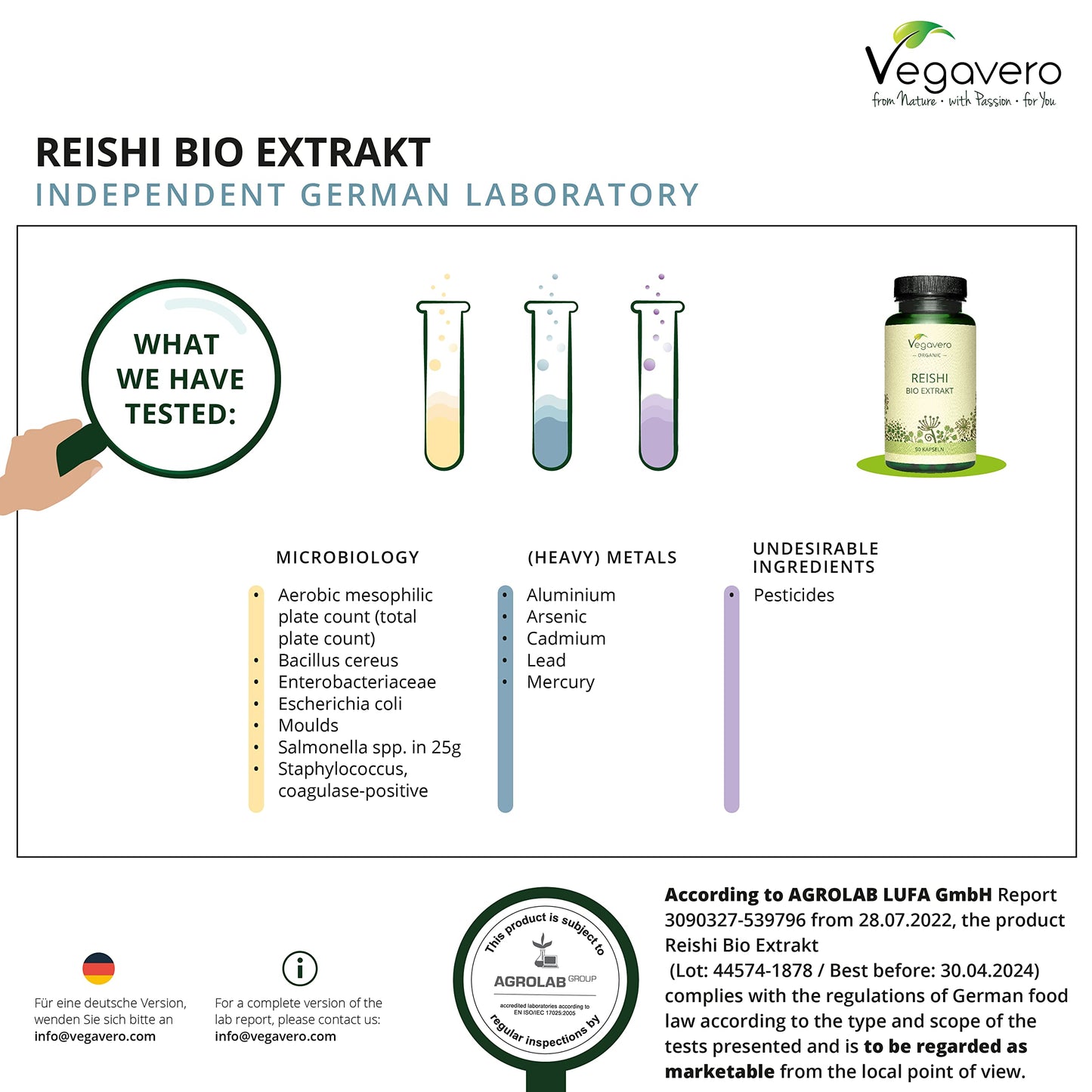 Organic Reishi Extract Vegavero® | 8400mg (14:1) Ganoderma Lucidum | with Polysaccharides & Beta Glucans | Mushroom Extract Powder | 90 Capsules | Vegan