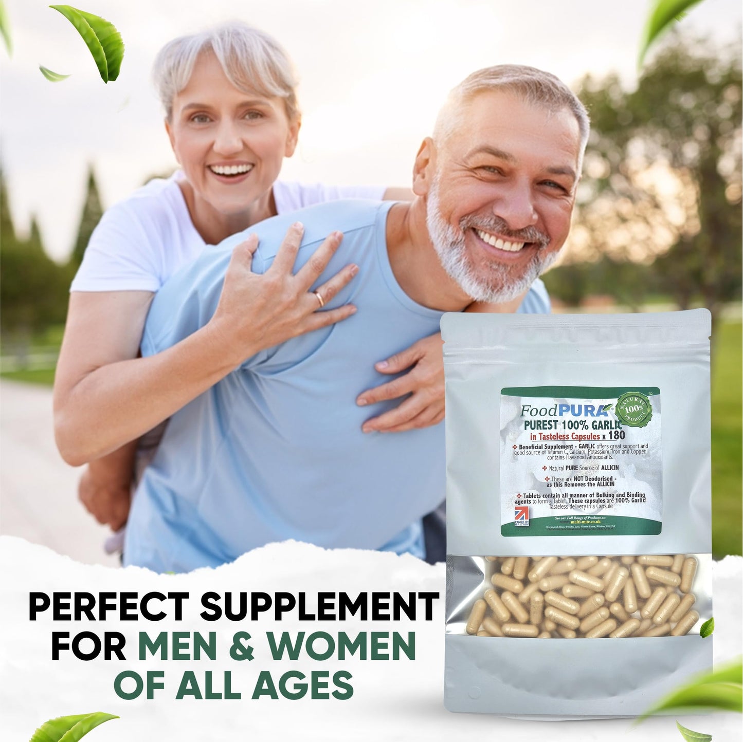 FoodPURA Pure Garlic Capsules Recommended Daily Strength 1000mg HACCP Certified, Manufactured in The UK by FoodPURA 1 Pack of 180 Capsules