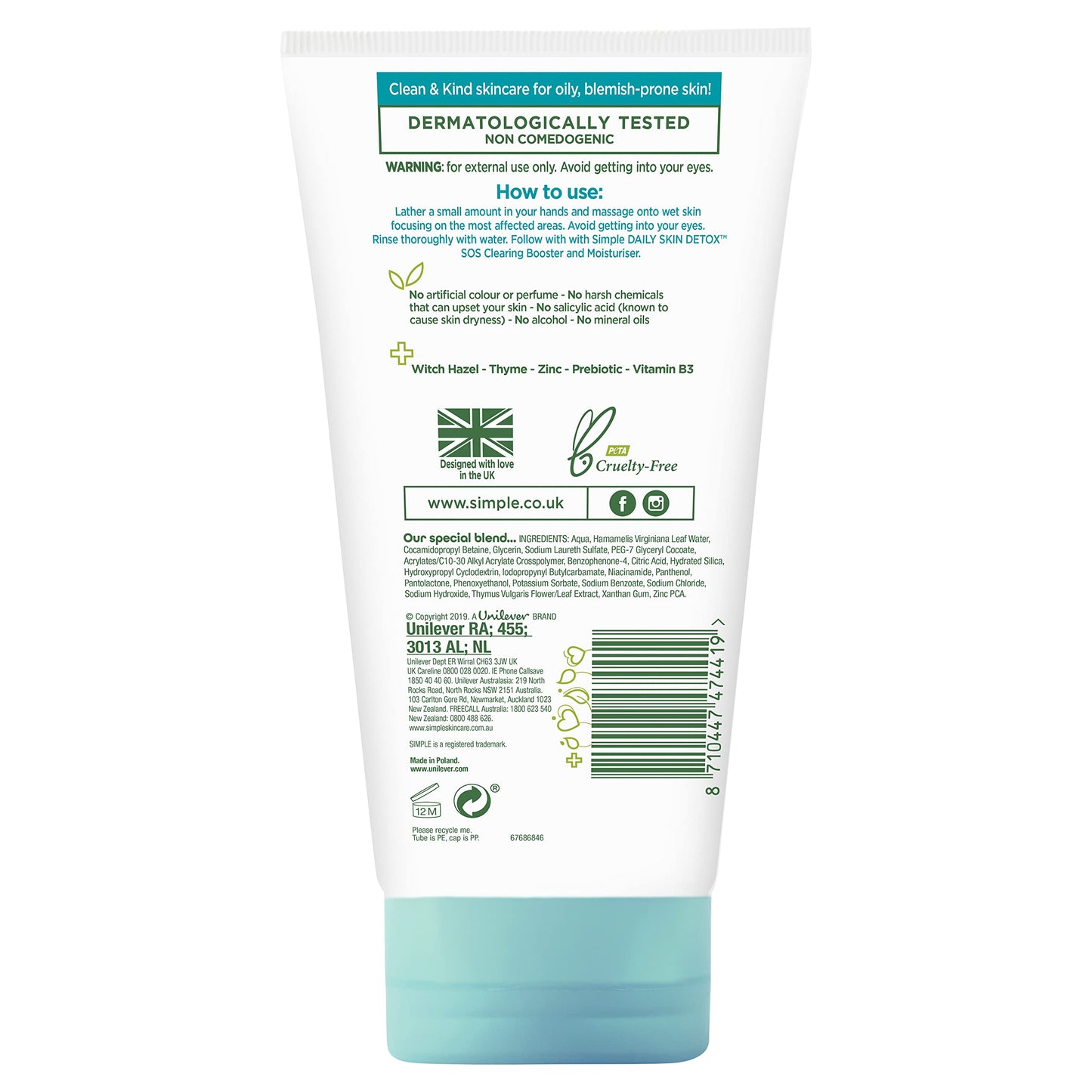 Simple Daily Skin Detox Purifying Facial Wash, 150ml