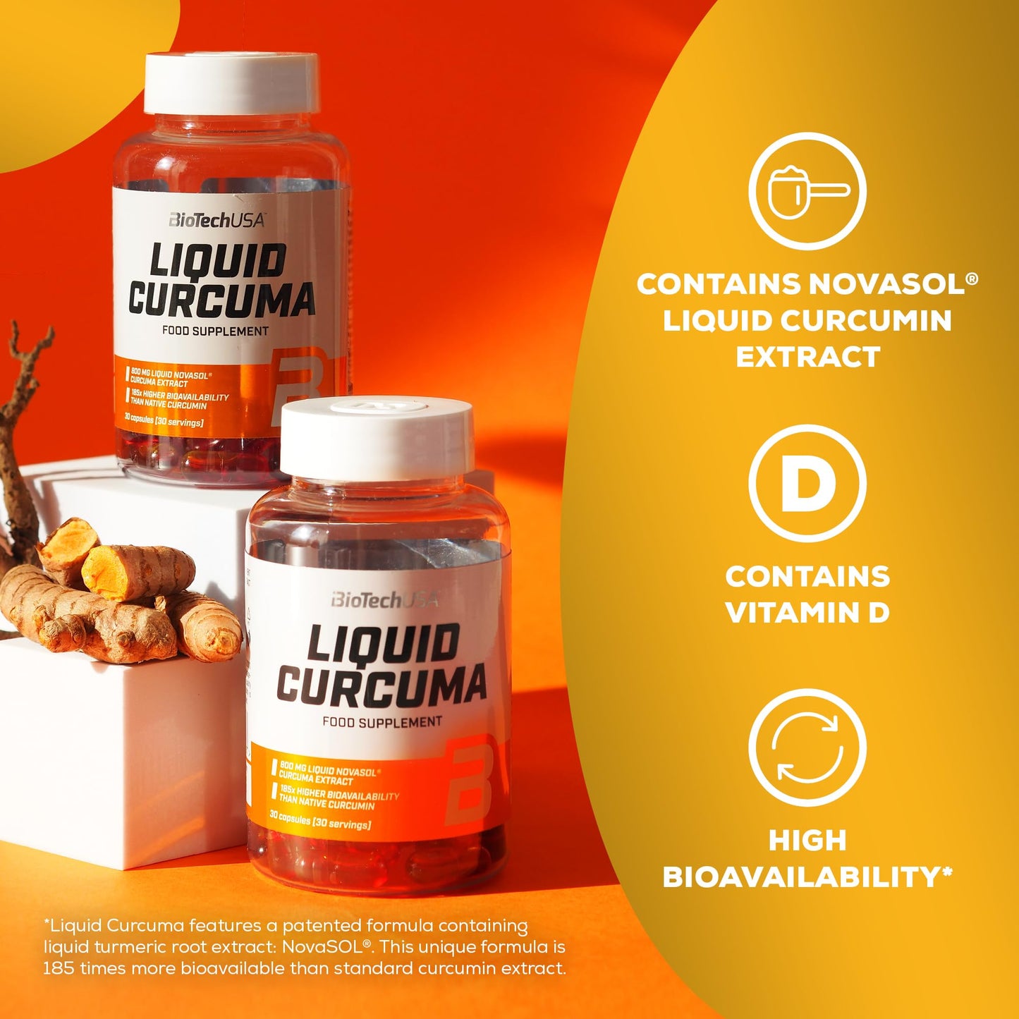 BioTechUSA Liquid Curcuma | High Bioavailability | Liquid Curcumin Extract | with Vitamin D | 30-Day Supply