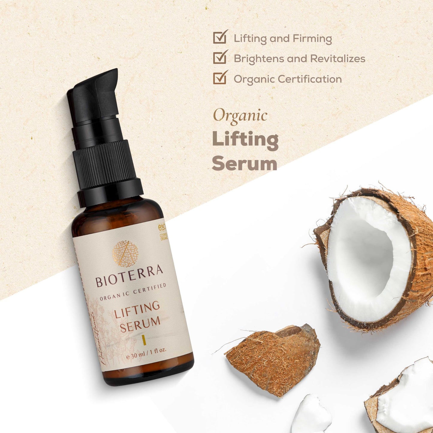 Bioterra Organic Lifting Serum, Rejuvenation & Antioxidants, Natural Face Moisturiser for Skin Glow, 30ml