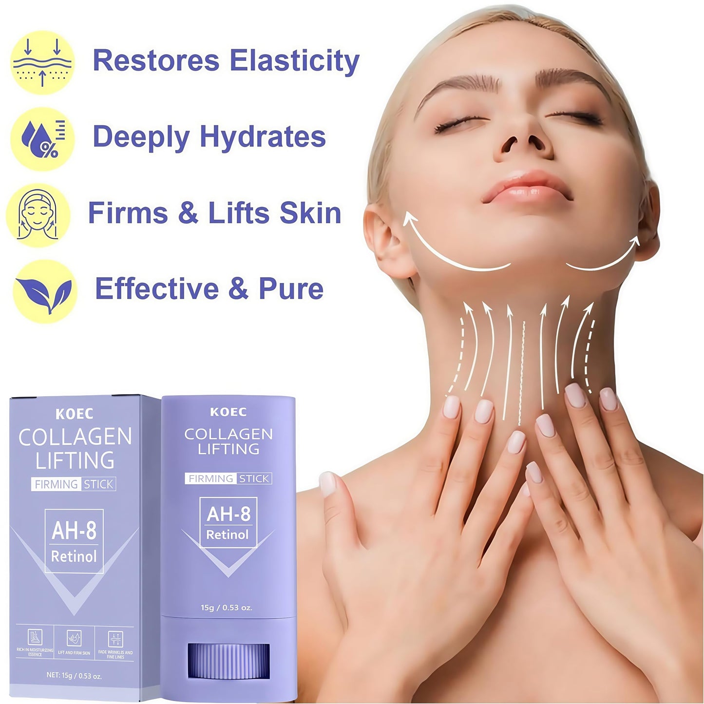 Angel Silk ANGEL SILK AH-8 Retinol Neck Firming Stick, Anti Wrinkle & Lifting Cream with Collagen & Beeswax, Moisturizing Treatment for Sagging Skin, Reduce Fine Lines, Neck Tightening Easy Massage (2pc)