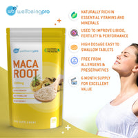 WBP Maca Root 6000mg Tablets (6 Month Supply) - Super Strength Unisex Vegan Herbal Extract - Eco & Letterbox-Friendly Compostable Packaging - Premium Quality Peruvian Maca Made in the UK - 180 Tablets
