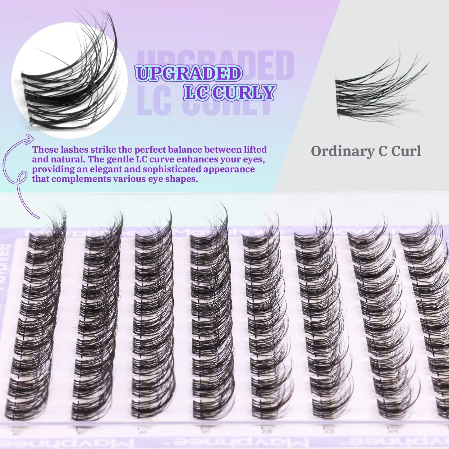 Natural Cluster Lashes Fluffy LC Curl Eyelash Extensions Wispy 96 Pcs Clear Band Lash Individuals Pack 12-14MM DIY at Home Lashes Pack by Mavphnee