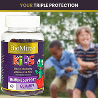 Bio Mirco Kids Triple Immunity Complex, Immune Boosting Gummies for Kids, Vitamin C, Zinc and Elderberry, 60 Gummies – 2 Month Supply, Elderberry Flavour, Great Tasting,Support Immunity and Overall Wellness