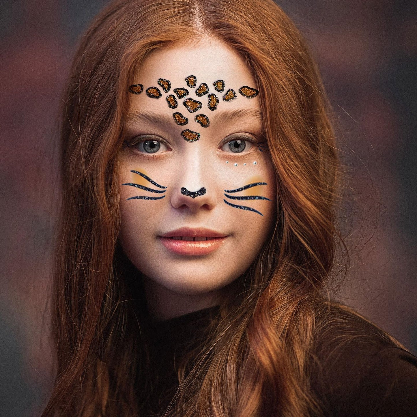 XNIVUIS 4 Pieces Leopard Face Art and Tattoo Stickers,Temporary Tattoos,Face Stickers, Leopard Make-Up,Glitter Face Stickers,Makeup Stickers Festival Party Stage Makeup Stickers Face Stickers (Brown)