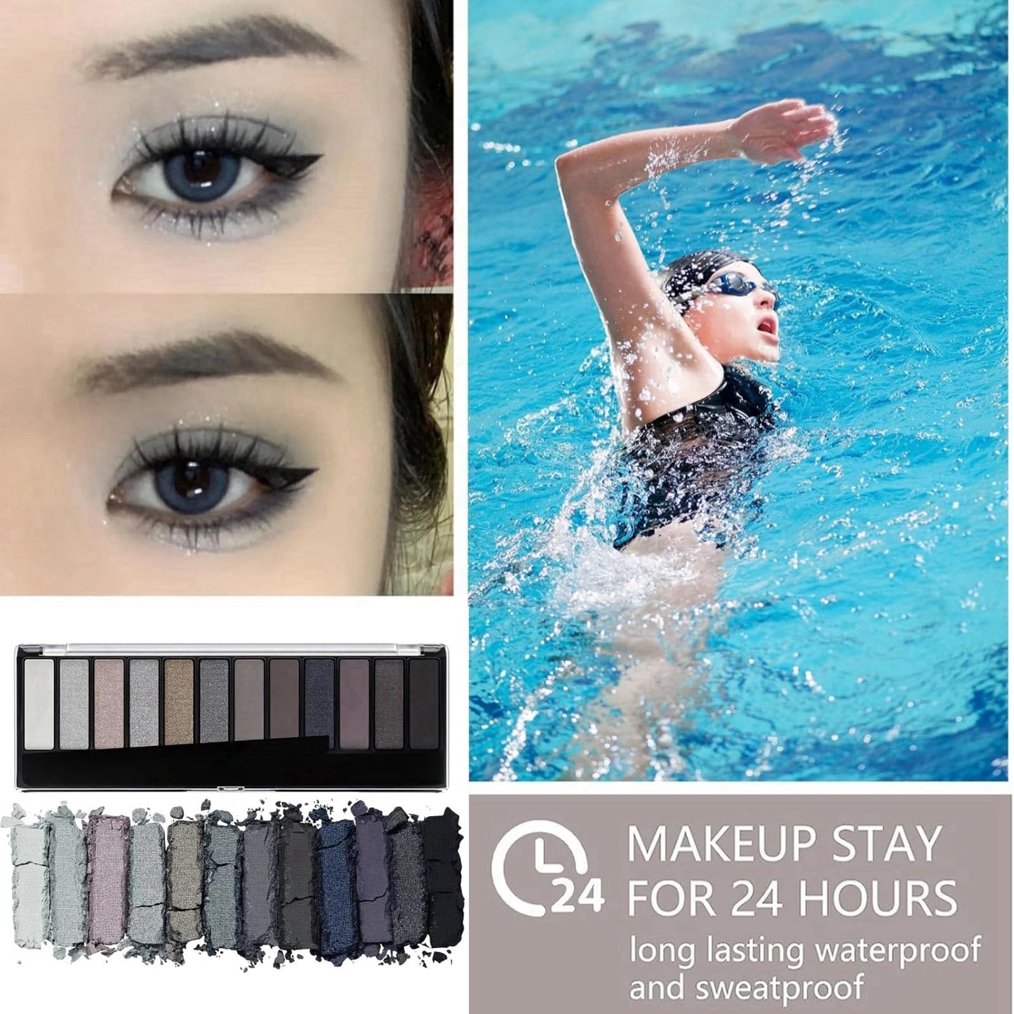 Grey Eyeshadow Palette Black Eyeshadow 12 Pigmented,Smokey Eyeshadow Palette 12 Shades,Waterproof Eye Shadow Pallets for Women,Shimmer Smokey Color Eyeshadow,Full Matte Smokey Eye Shadow Pallets