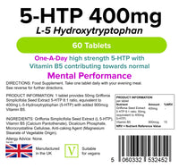 Lindens 5 HTP 400mg Tablets - 60 Pack - 50mg Griffonia Simplicifolia Extract 8:1, Standardised to Yield 400mg 5-HTP - UK Manufacturer, Letterbox Friendly