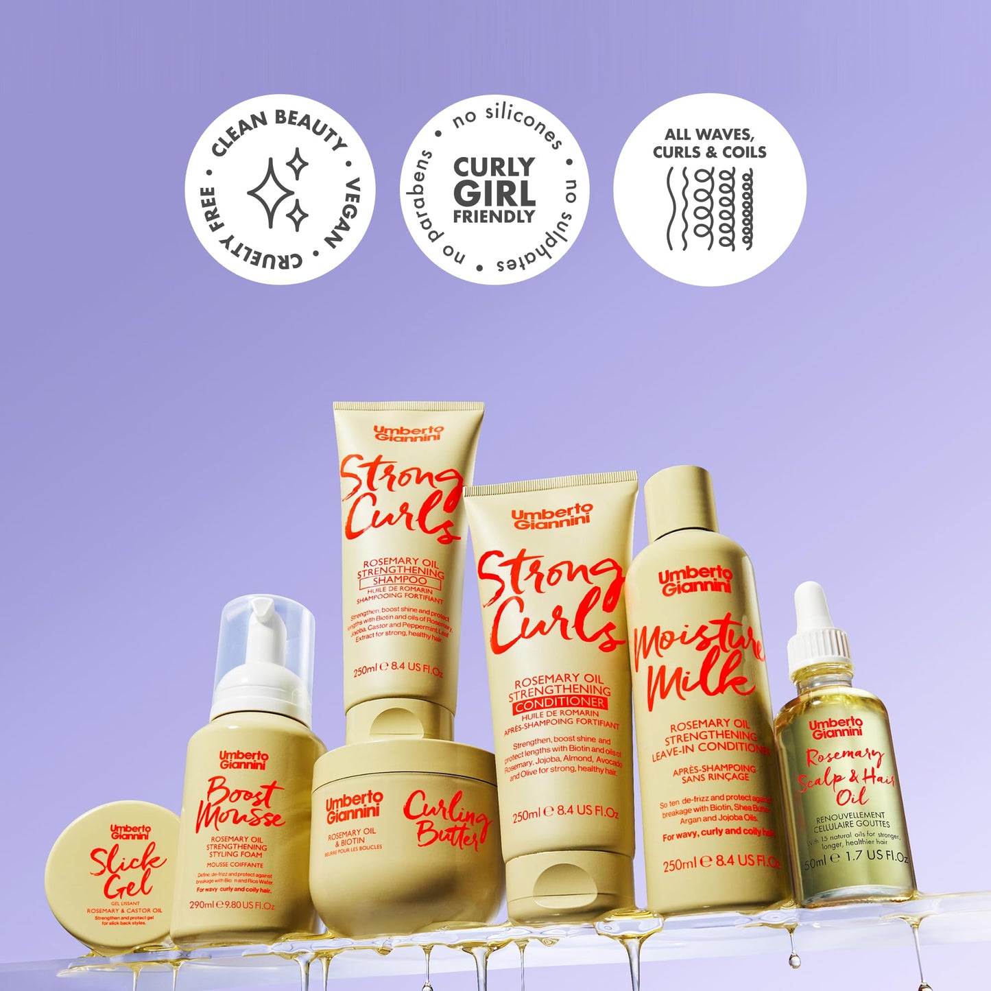 Umberto Giannini Strong Curls Rosemary Oil Strengthening Moisture Milk Leave-in Conditioning Treatment for Curly, Coily, Wavy Hair - Includes Biotin - Sulphate Free + Vegan