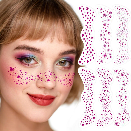 AmiCera Glitter Freckles Face Tattoo, 6 Pcs Face Glitter Freckles Gold for Kids Women, Fake Sparkle Temporary Tattoos Stickers for Girls and Adults Festival Makeup Accessories Face Decor, Maroon