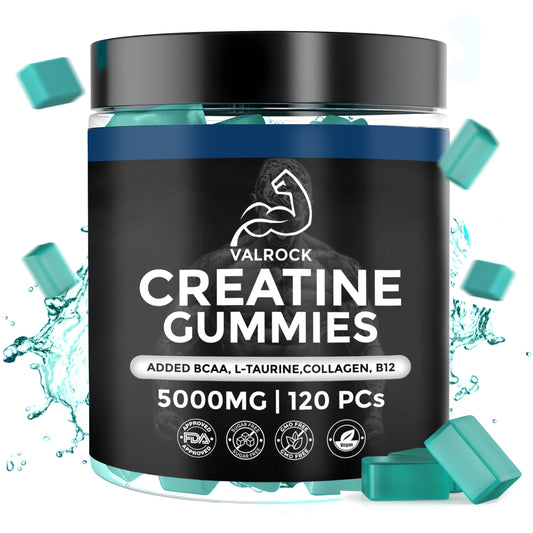 Valrock Creatine Monohydrate 5000mg 120 Gummies for Men | Added L-Taurine, BCAA's, Collagen, B12 | Muscle Growth Gains | Chewable Gummies, Mixed Berry Flavour (1 Month Supply)