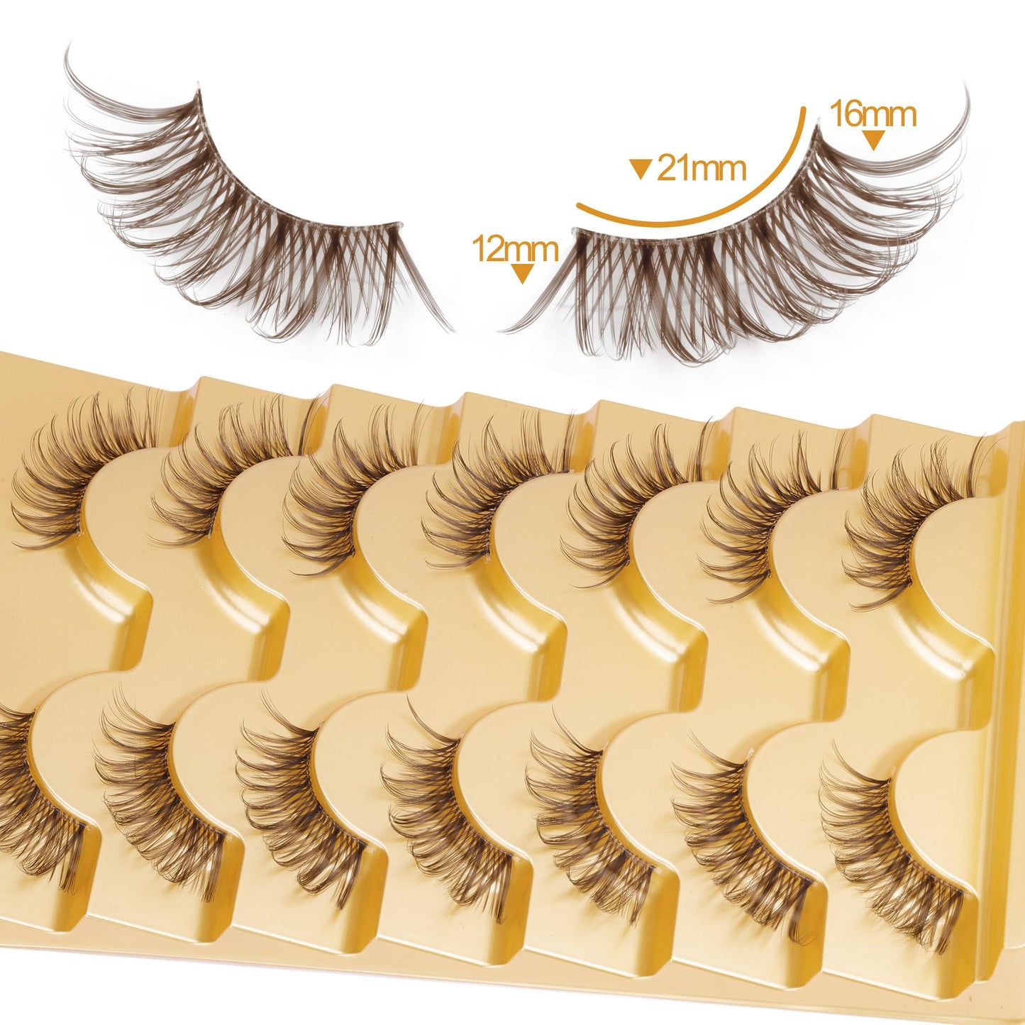 Half Lashes Brown Lash Strips Clear Band Eyelashes Natural Fake Eyelash Wispy False Lash Pack 8 Pair CC Curl Dark Brown Half Eyelashes 3/4 Corner Falsies