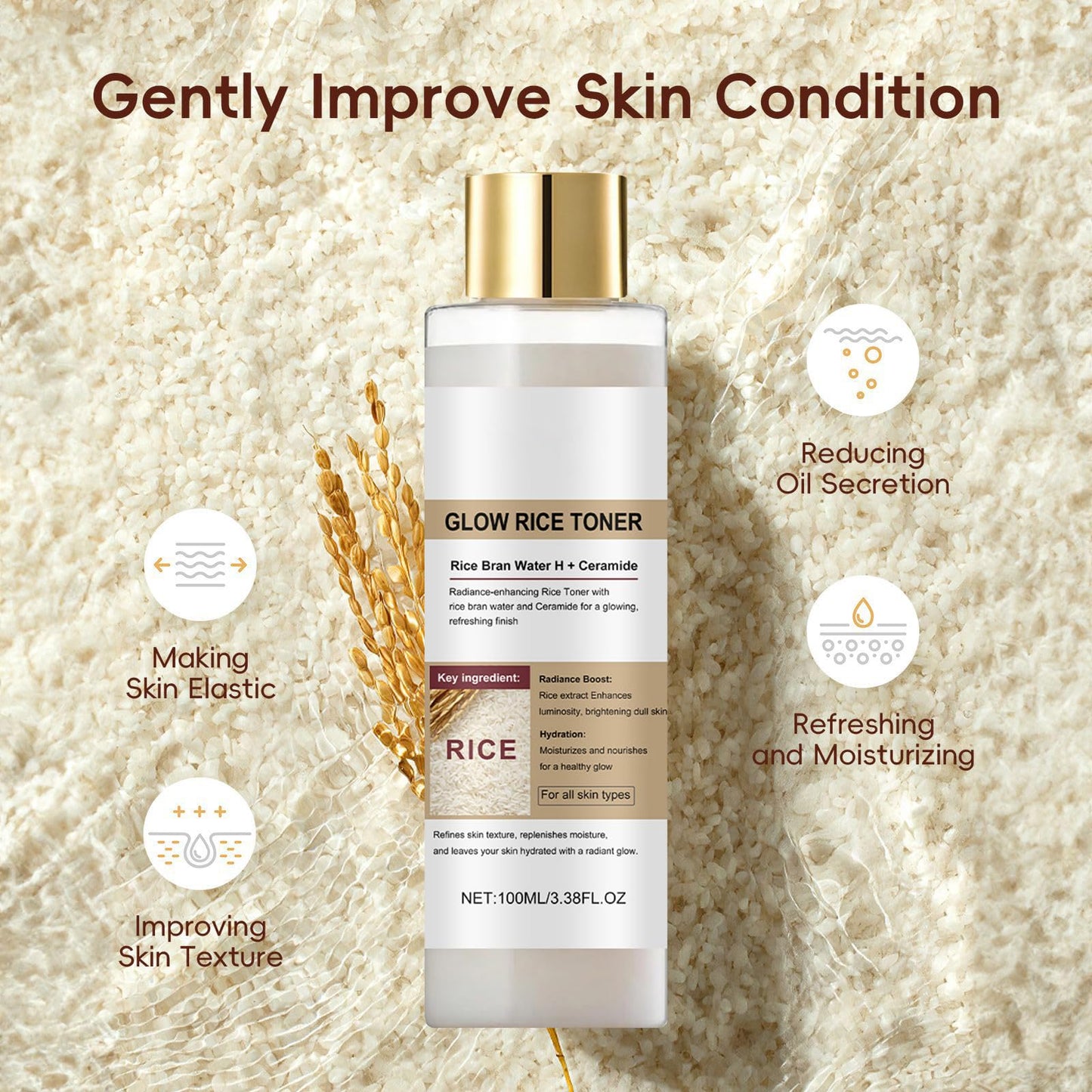 Peel Shot Glow Rice Water Toner for Face, Rice Toner Korean Skincare, Exfoliating Pore Minimizer - Hydrated Skin Cleansing Skin, Glow Serum 100ml for Radiant Skin