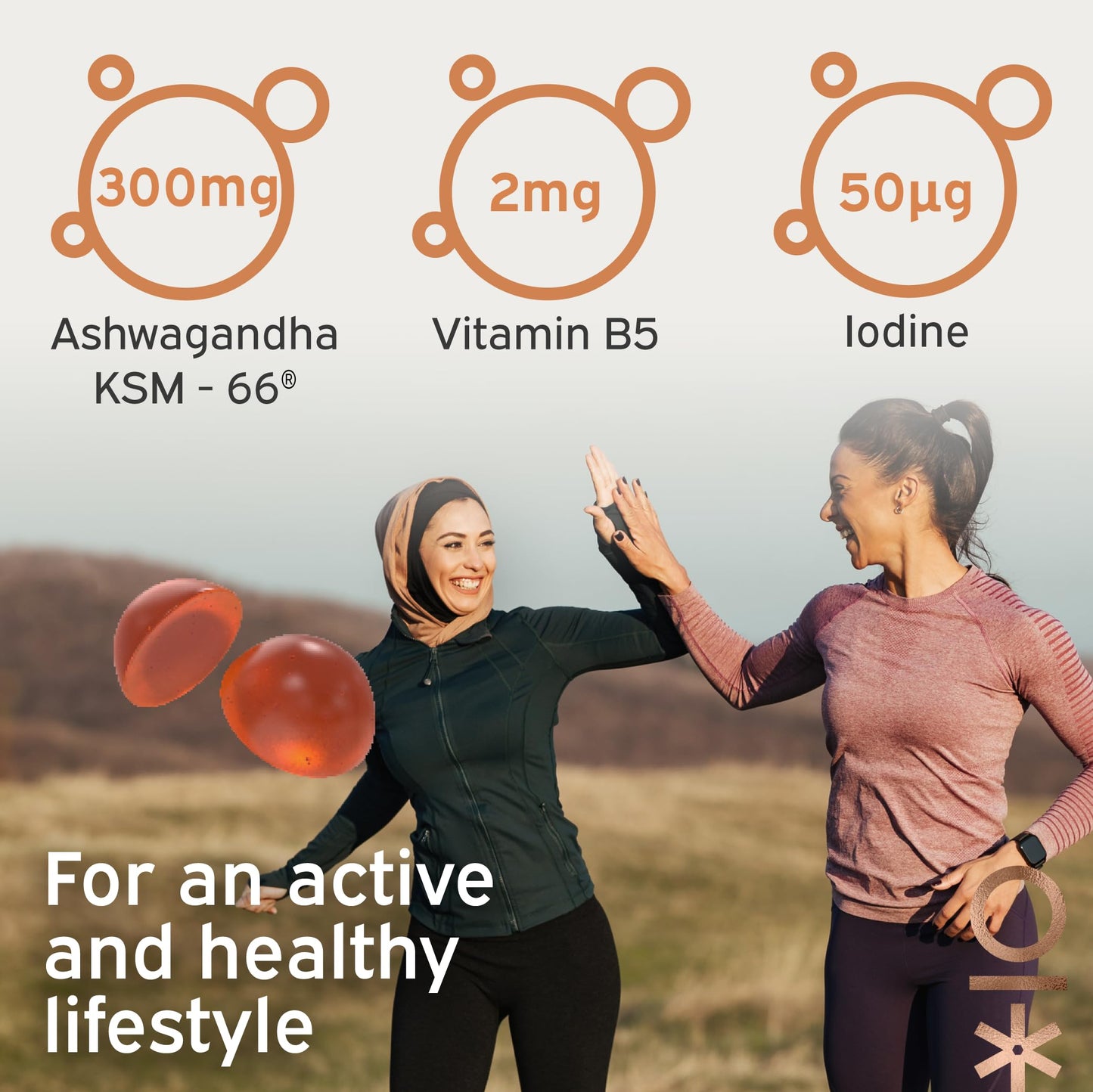 Nutriburst 300mg Ashwagandha + Vitamin B5 & Iodine - Herbal Adaptogen Reduce Tiredness & Fatigue, Supports Mental Performance - Vegan, Sugar Free Supplement - 60 Gummies - 1 Month Supply