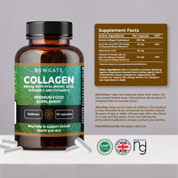Newgate Labs Marine Collagen 350mg with Hyaluronic Acid, Vitamin C & Vitamin E - 120 High Strength Capsules - GMO Free - Halal - Made in The UK