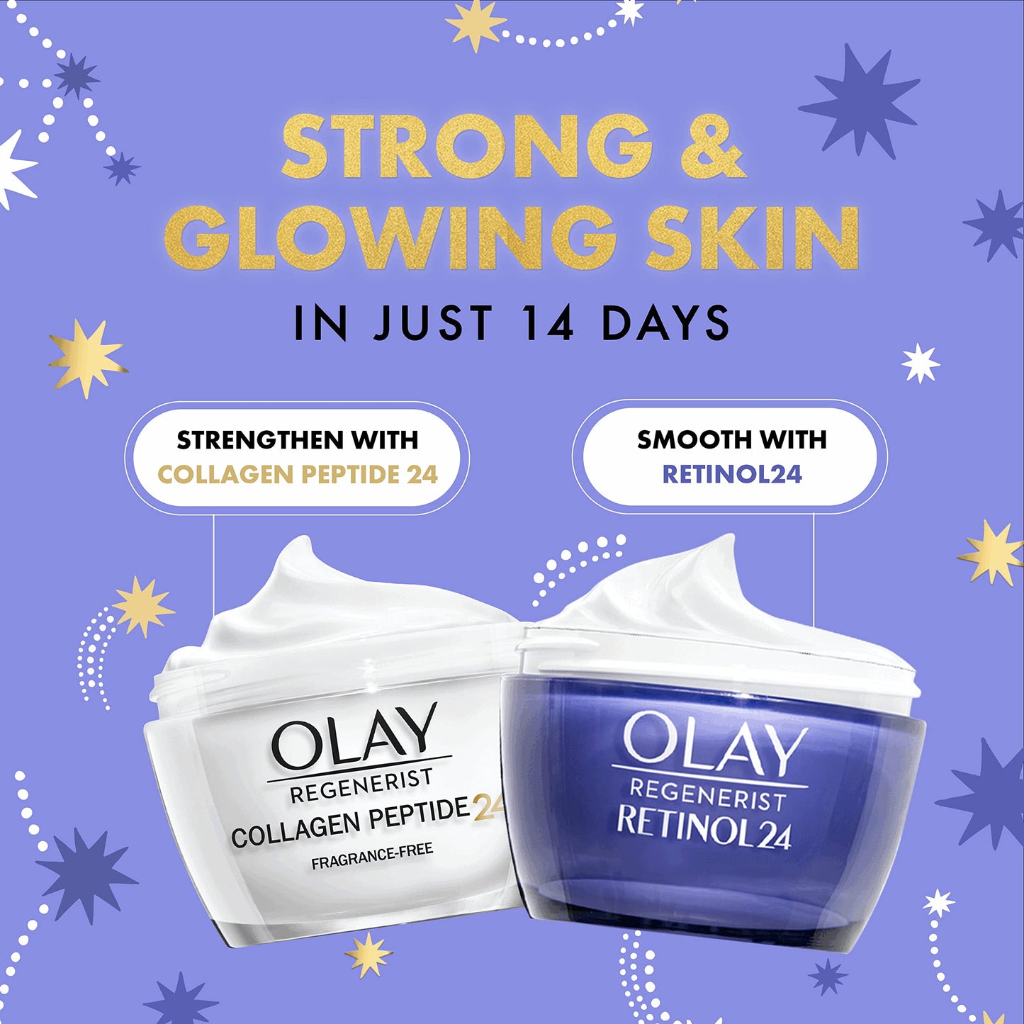 Olay Moisturiser Gift Bag, Womens Skin Care Gift Sets & Kits, Retinol 24 Night Cream 50ml & Collagen Peptide 24 Face Cream 50ml for Smooth & Glowing Skin, Free Make Up Bag & Gua Sha