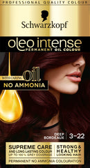 Schwarzkopf Oleo Intense, Permanent Red Hair Dye, Ammonia Free, Up to 100 Percent Grey Coverage, Deep Bordeaux 3 -22