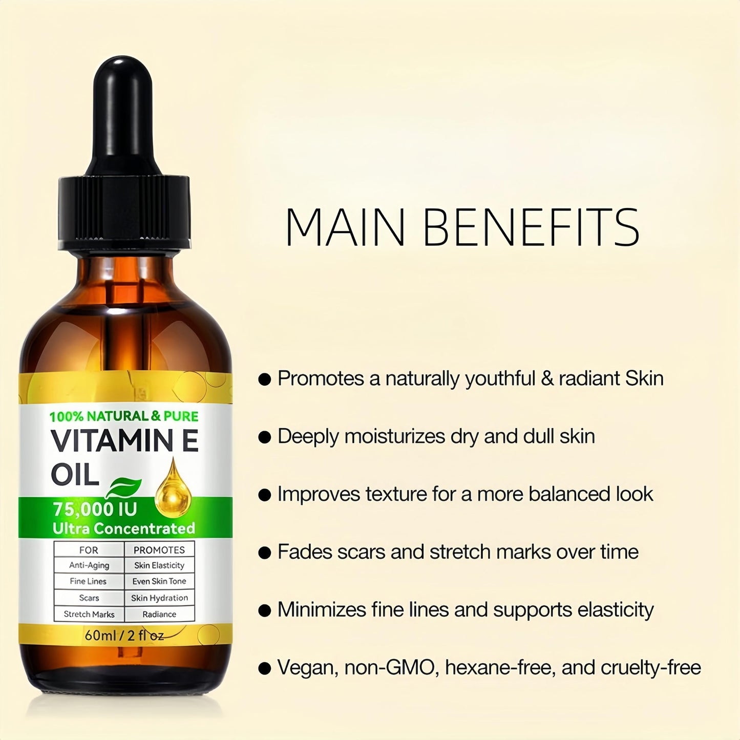 AurolaGlow Pure Vitamin E Oil for Skin & Hair - Natural Bio Oil Scar Treatment, Vitamin E Capsules for Face (2 Fl Oz) - Non GMO, Cold Pressed, Moisturizing & Easy to Absorb