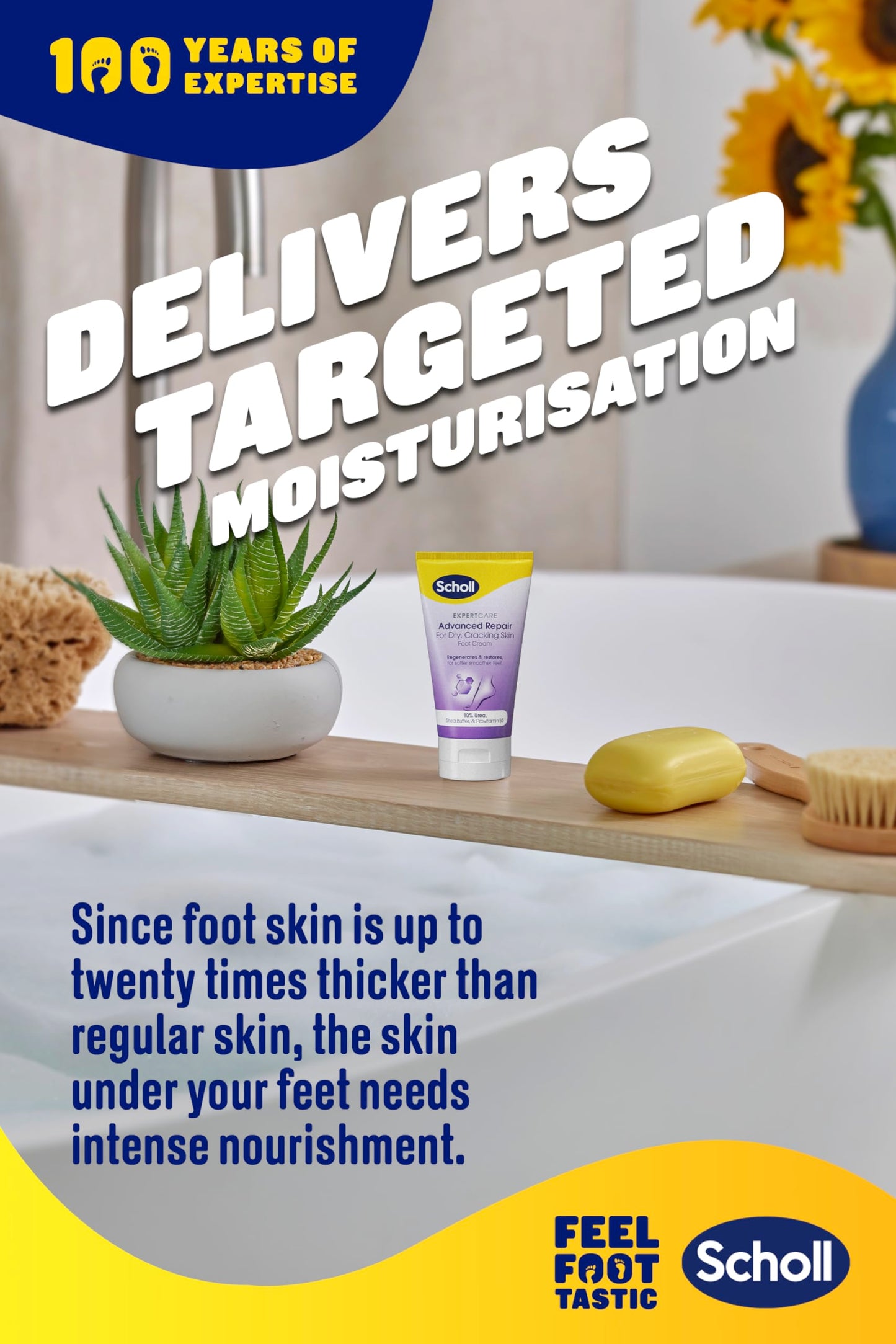 Scholl ExpertCare Advance Repair Foot Cream 150ml, Intensive Moisturiser for Cracked Heels and Dry Cracking Skin with Uvit, Urea, and Pro-Vitamin B5 Complex for Softer Smoother Feet