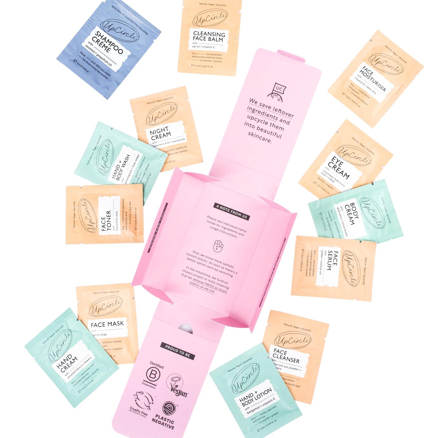 UPCIRCLE UpCircle The Pamper Kit - 14 Pieces - Sample Tester Pack Of Full Skincare + Body Range - Perfect Gift Idea, Pamper Night, For Holiday or Wedding Favour - Natural, Vegan, Cruelty-Free