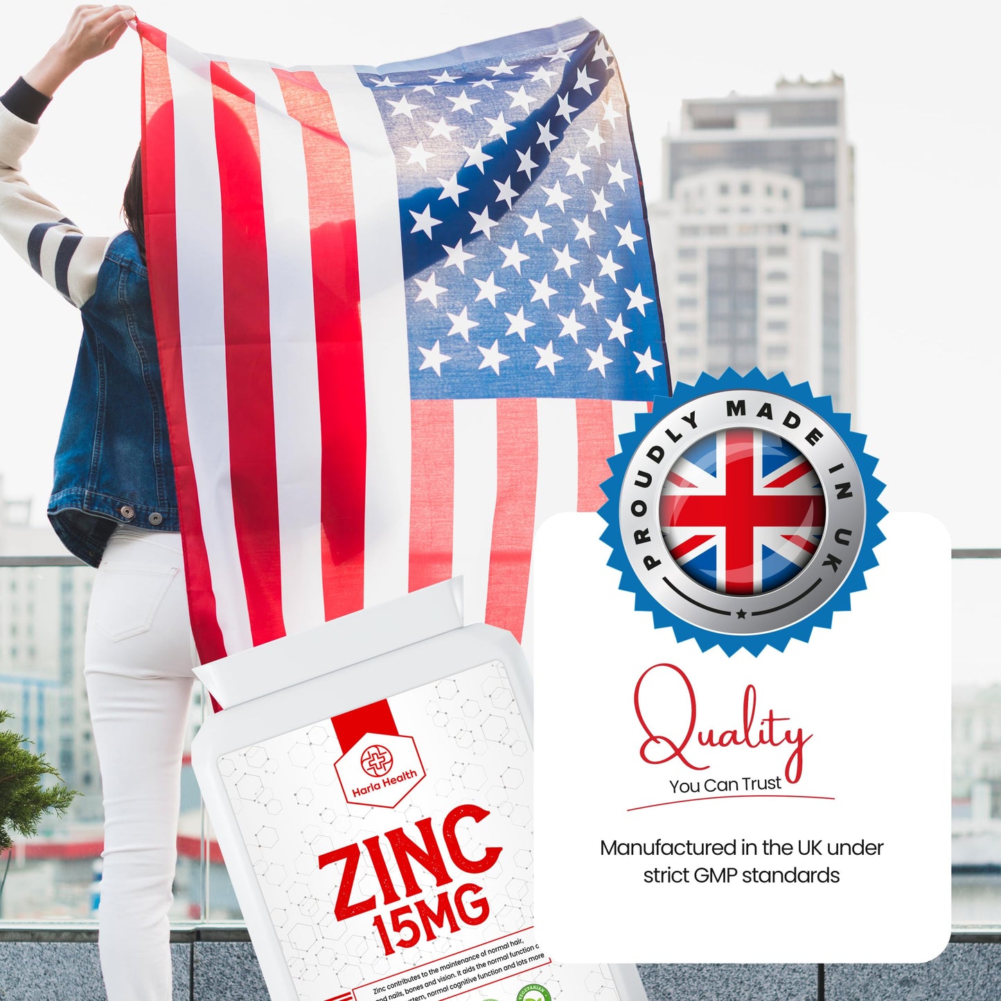 Zinc - 15mg - 120 Capsules - 4 Months Supply - Suitable for Vegetarians & Vegans - Harla Health - Make in The UK - GMP Codes of Practice