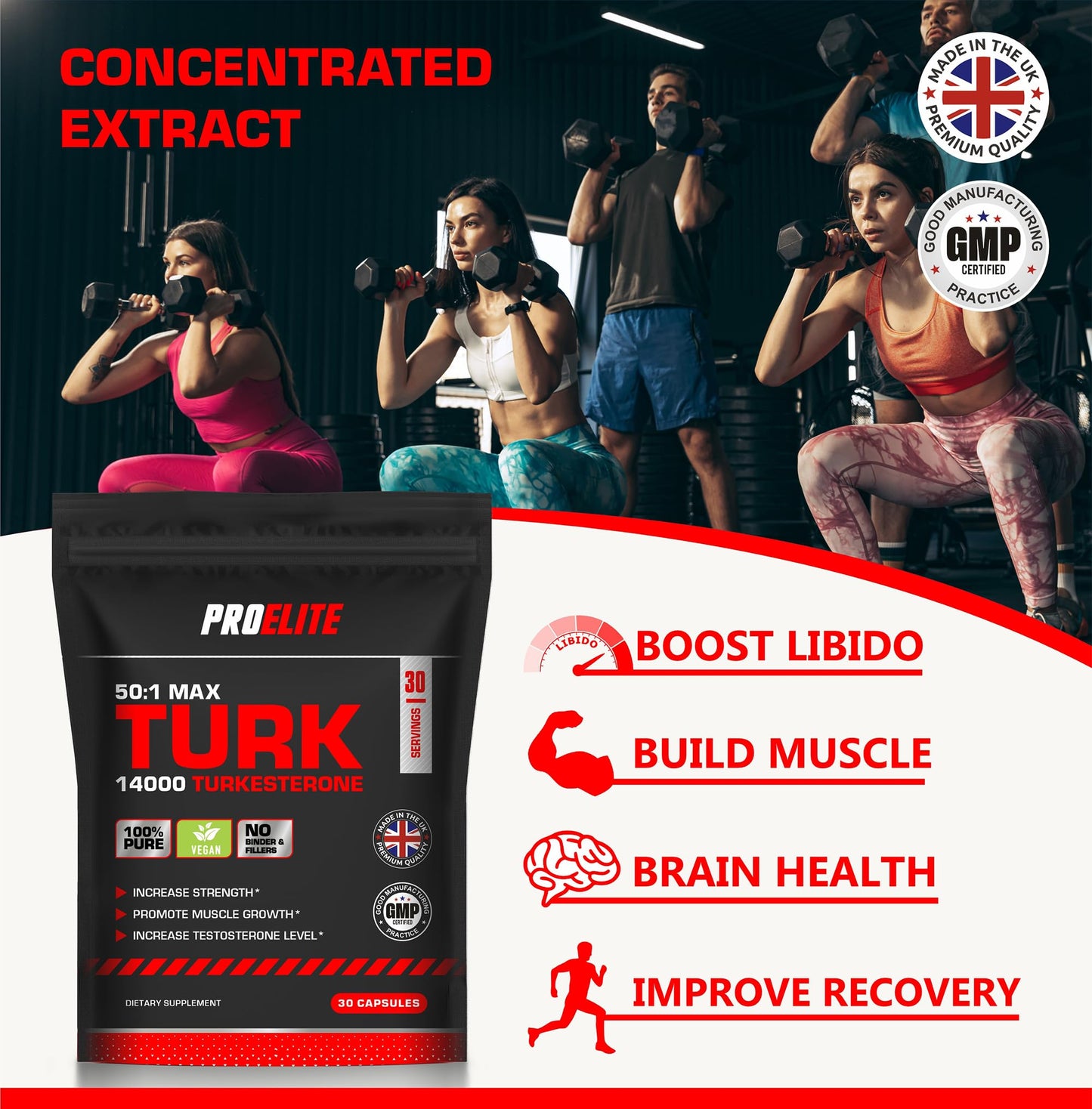 Turkesterone 14000mg | 30 Capsules Vegan Ajuga Turkestanica 50:1 Extract Supplement - Turkesterone High Strength Muscle Growth & Strength - NO Fillers or Binders by PROELITE