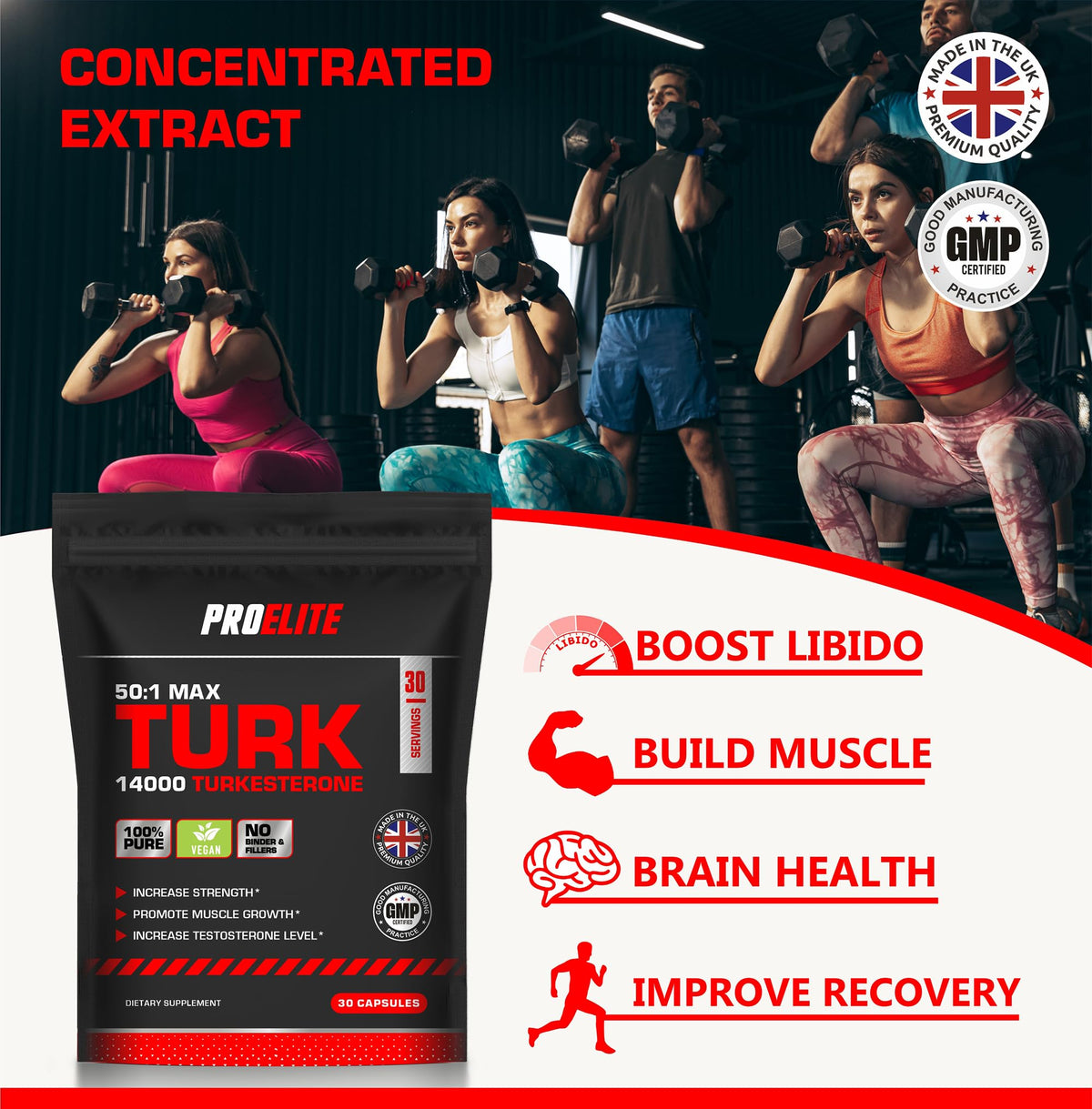 Turkesterone 14000mg | 30 Capsules Vegan Ajuga Turkestanica 50:1 Extract Supplement - Turkesterone High Strength Muscle Growth & Strength - NO Fillers or Binders by PROELITE