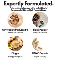 nutripact Ashwagandha KSM 66, Black Pepper and Ginger Extract - 5% Withanolides - 60 Vegan Capsules - Ayurveda and Adaptogen - Anxiety Relief, Mood Booster, Performance - Made in The UK
