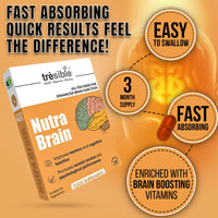 Tresible Trèsible Nutra Brain (Pack of 3) Memory Supplement for Brain Tablets - Mens Multivitamin for all adults Iron, & Iodine for Brain Health, Immune System, & Joint Health, Brain Supplement, 12-Week Supply