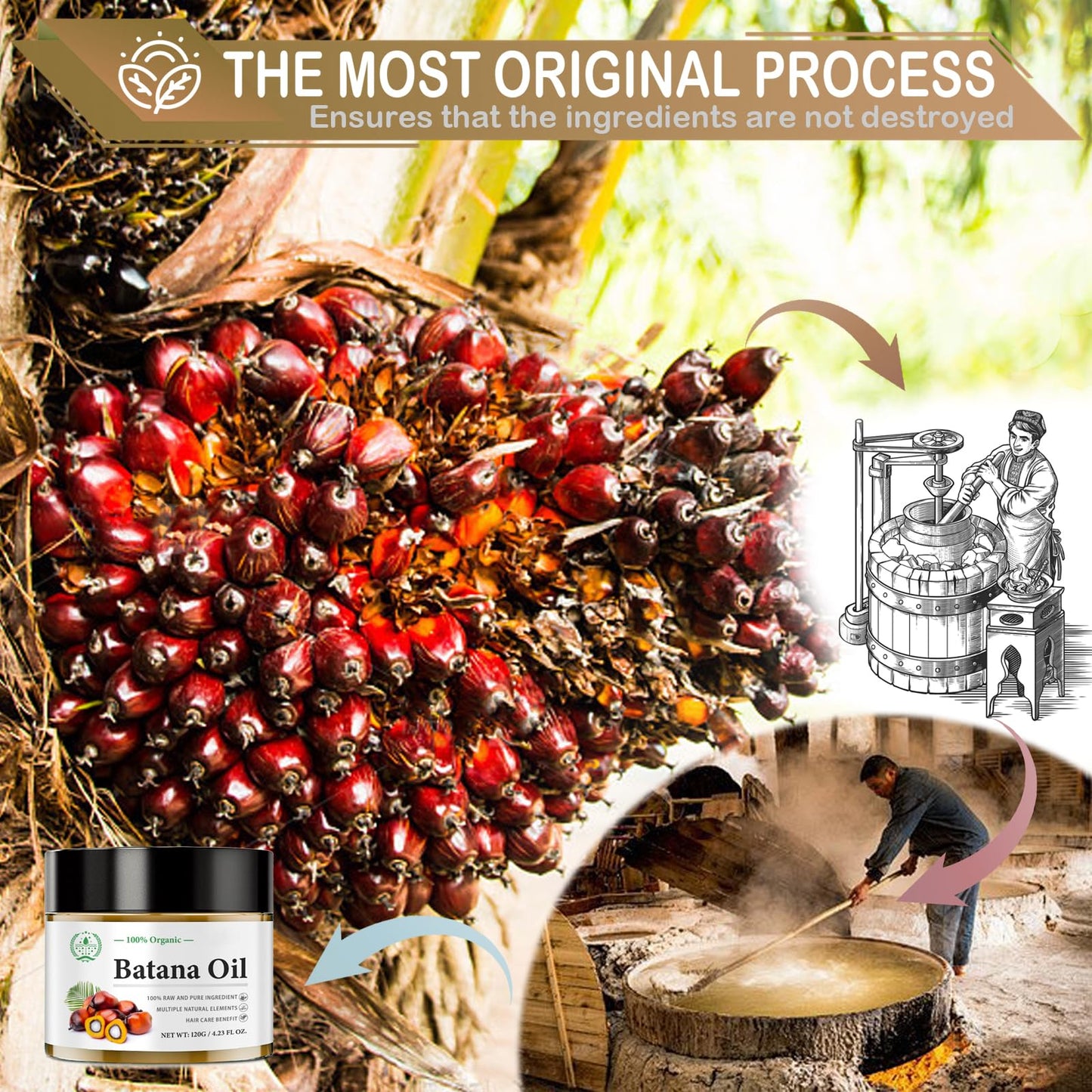 MINSHZEE Batana Oil for Hair Growth, 100% Pure Natural Batana Oil from Honduras, Organic Batana Oil as Hair Mask, Reduces Hair Loss Repairs Damaged Hair Scalp and Hair Care (120g)