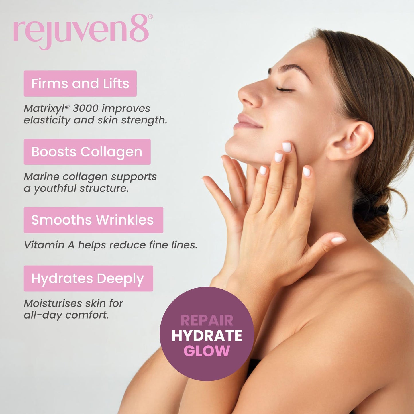 Rejuven8 Deep Lift Day Cream with Matrixyl 3000, Marine Collagen, Retinol & Vitamin E – Anti Ageing Moisturiser for Women – Firming Face Cream for Mature Skin – 50ml