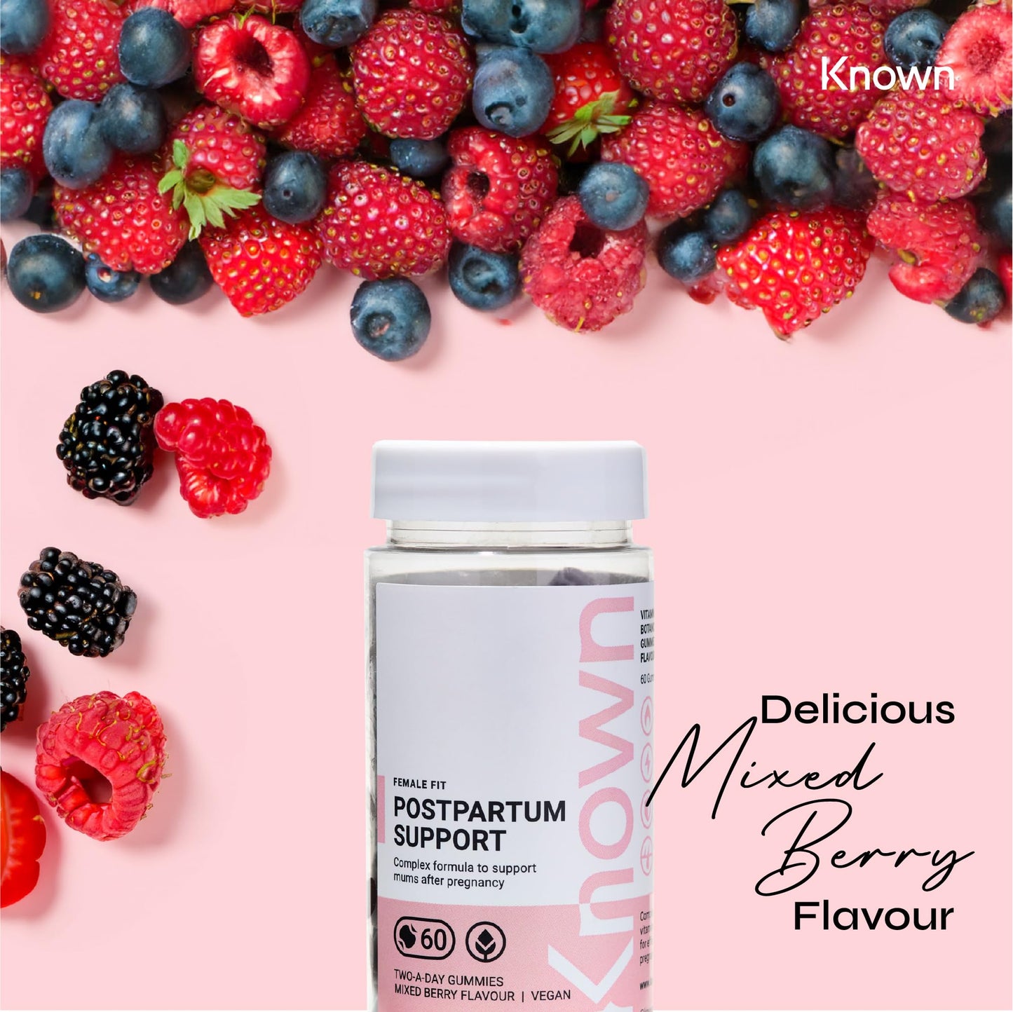 Postpartum Support Gummies by Known Nutrition | Natural Support After Pregnancy | Delicious Natural Mixed Berry Flavour | 60 Two-a-Day Vegan Vitamin Gummies (Two Month’s Supply)