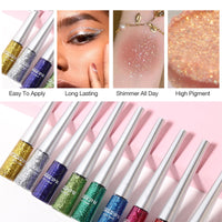 QUIWEN Glitter Eyeliner, Glitter Eye Silver, Liquid Glitter Eyeshadow, Waterproof Sparkle Long-Lasting Smudge-proof Liquid Eye Liners, Quick Dry Shimmer White Silver Beauty Makeup For Women (Silver)