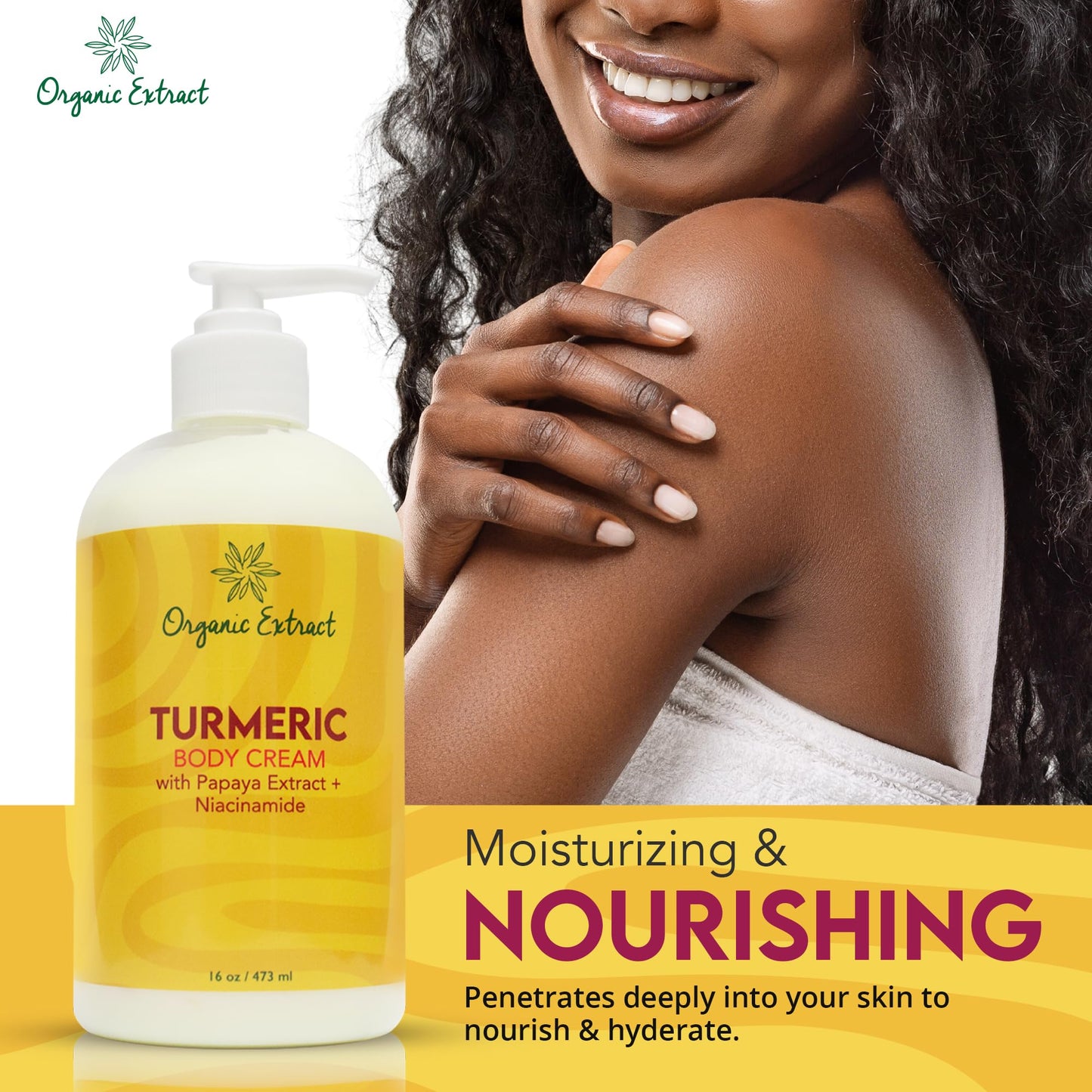 ORGANIC EXTRACT Turmeric Body Lotion - 16 fl oz / 473 ml - Deep Moisturizing, Hydrating Body Moisturizer Cream - Helps Relieve Dry Skin with Long-Lasting Moisture - With Turmeric, Papaya Extract