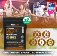 Lions Mane Mushroom Supplement 10,000mg - 120 Capsules Vegan High Strength 20:1 Extract � Lions Mane Capsule Not Powder or Tablets Made in The UK by PROELITE