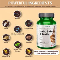 VitaV Hair Skin and Nails Vitamins | Biotin Supplements with Hyaluronic Acid MSM Silica Selenium Zinc Supplements Biotin Hair Growth Vitamins Beauty Formula Hair Vitamins Nail Care Hair Repair Multivitamin