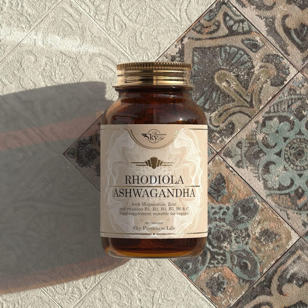 Sky Premium Life Stress Relief Complex - Organic Ashwagandha and Rhodiola Food Supplement with Magnesium, Zinc, Vitamin C, B-Complex - 120 Capsules