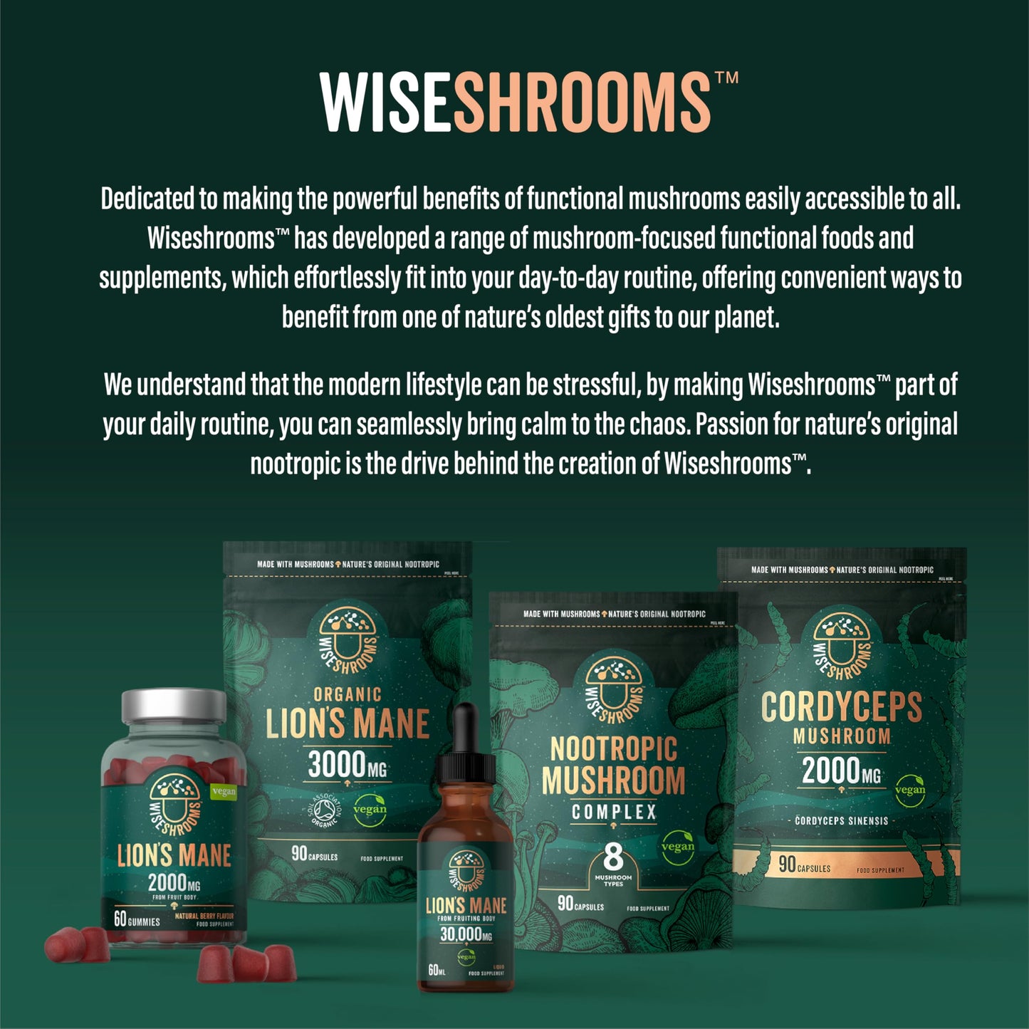 Lions Mane Gummies High Strength 2000mg | from Fruit Body | Vegan Mushroom Extract | 60 Natural Berry Flavour Gummies | by Wiseshrooms