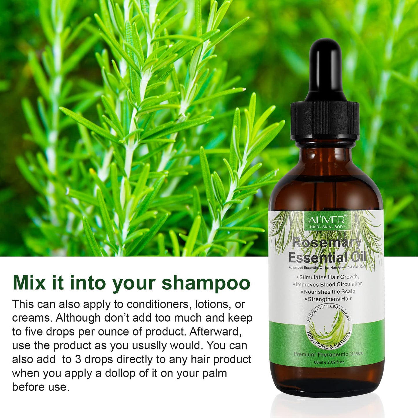 Generic Rosemary Oil for Hair Growth, Rosemary Essential Oil for Hair Growth & Skin Care, Improve Hair Loss and Nourishes Scalp, Rid of Itchy and Dry Scalp, Eyebrow and Eyelash Growth for Men and Women
