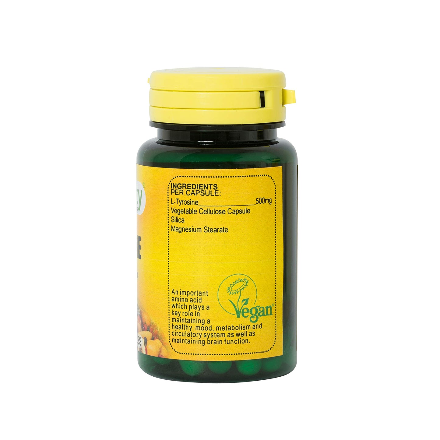 Veganicity L-Tyrosine 500mg : Amino Acid Supplement - 30 Vegan Capsules,in a Planet-Friendly 99% Recycled Pot