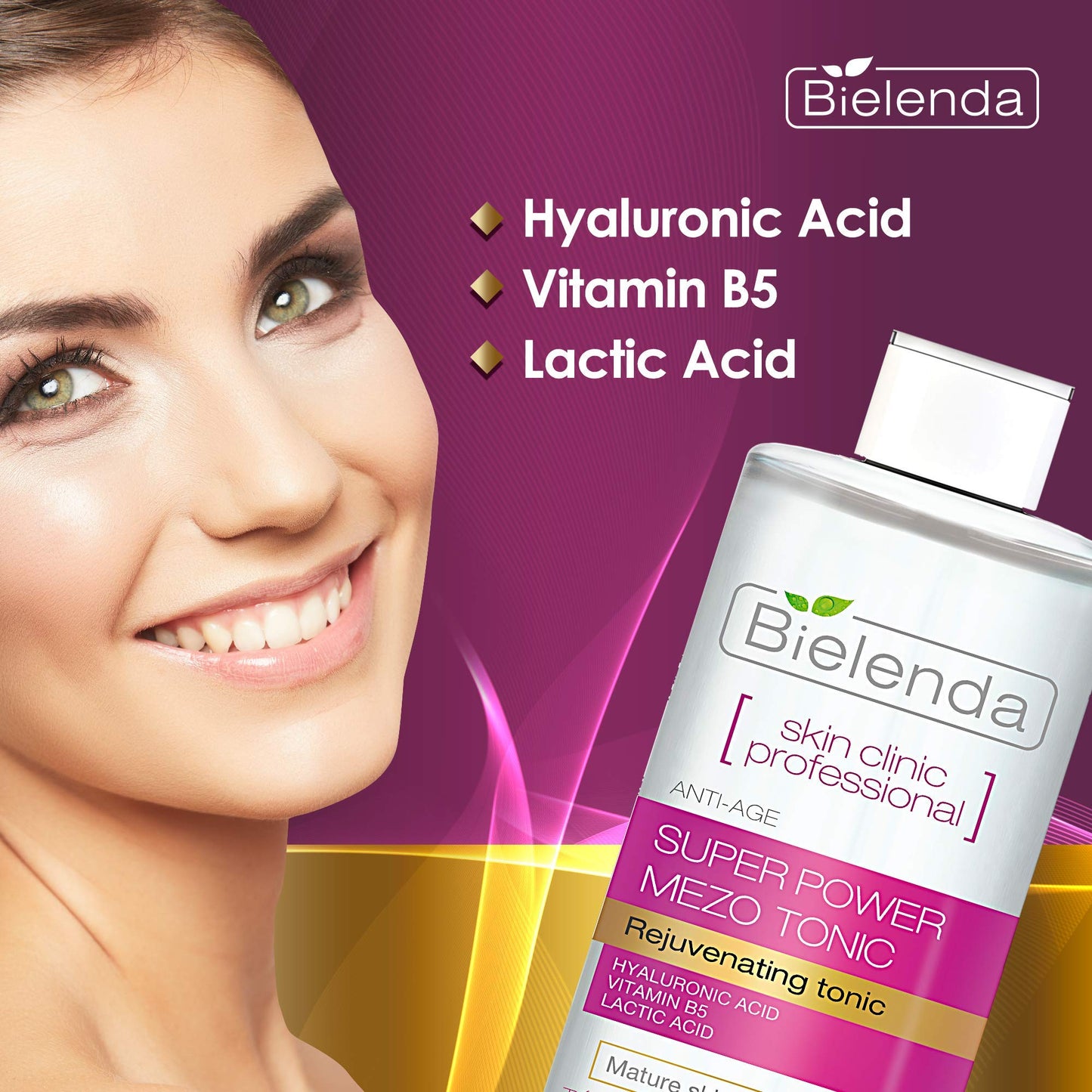 Bielenda Skin Clinic - Face Tonic Effectively Cleanses The Skin Strong Rejuvenation Reduction of Wrinkles Skin Revitalization - Skin Clinic Professional with Lactic and Hialuronic Acid - 200 ml