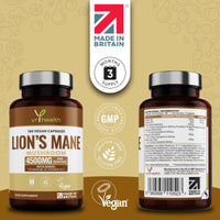 yrhealth Lion's Mane Mushroom Supplement 4500mg - 180 Vegan Capsules with Added Vitamin B6 & B12, Supports Immune System & Promotes Digestive Health - 3 Months Supply - Made in The UK by YrHealth