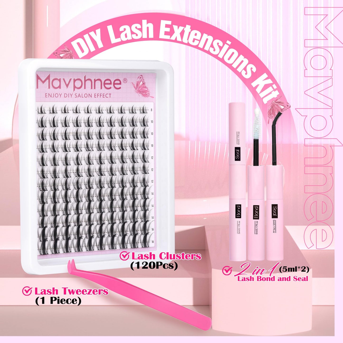 Manga Lash Clusters Kit Spiky Cluster Eyelash Extensions Kit Anime Lashes Individuals Dramatic Lash Extensions Kit DIY at Home 8-16MM Cluster Lashes Kit with Bond and Seal Waterproof and Tweezers
