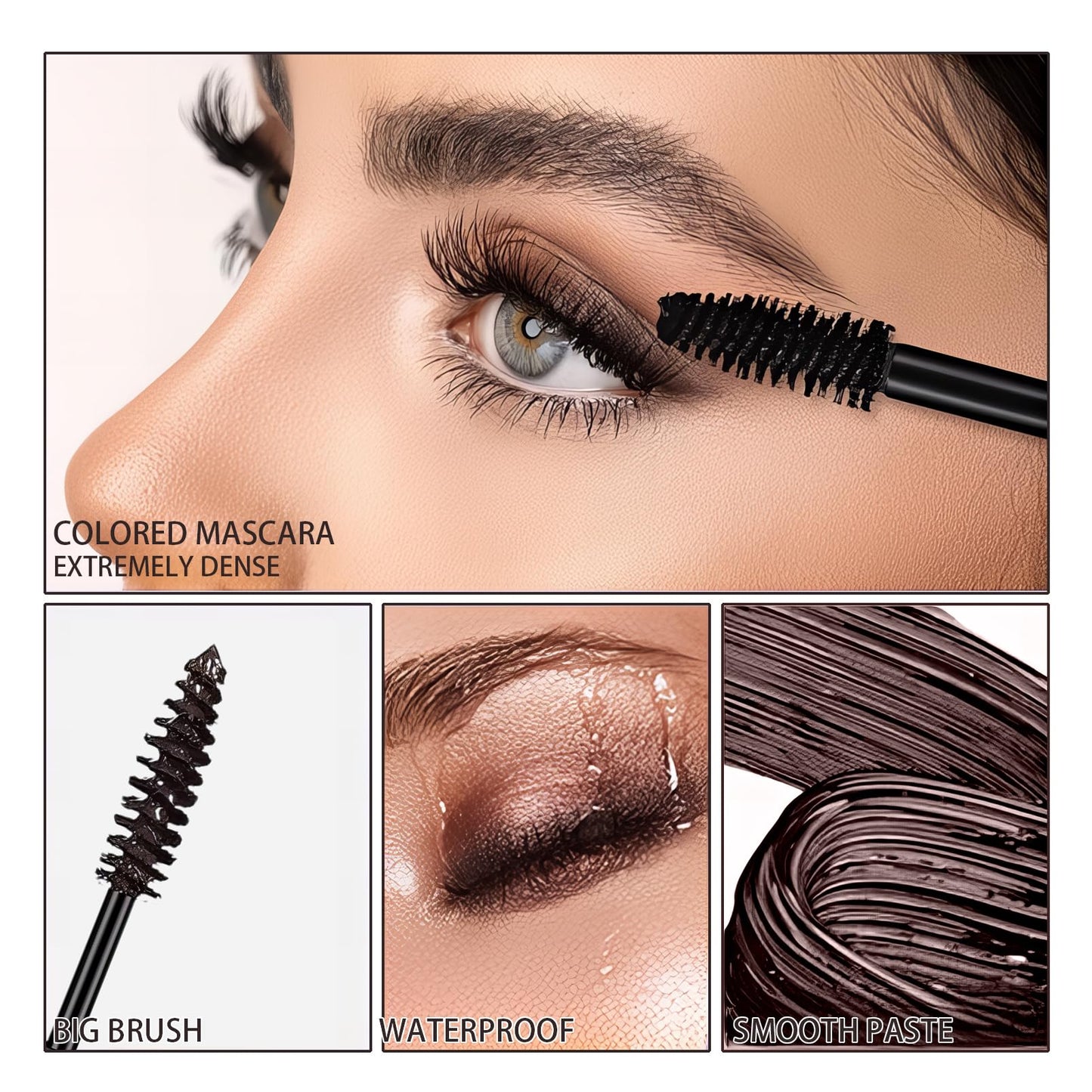 Dark Brown Mascara for Eyes, Long Lasting Thick,Quick Drying & Non-Clump, Smudge-Proof Fiber Mascara, Instant Hair Dye for Christmas, Halloween, Birthdays, Parties