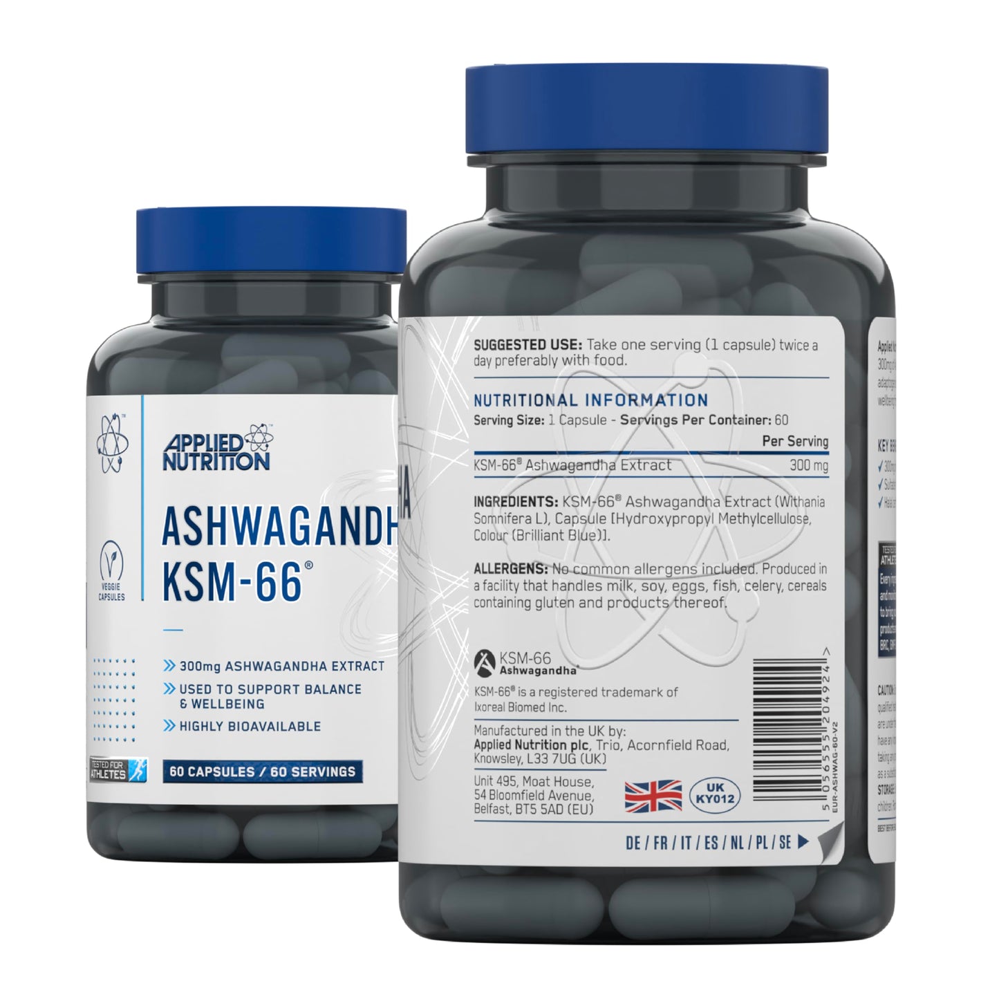 Applied Nutrition Ashwagandha KSM-66 - Premium Ashwagandha Herbal Supplement for Energy, Anxiety, Stress, Made in The UK (60 Capsules)