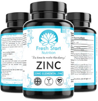 Zinc Tablets 25mg – Zinc Tablets High Strength for Maintenance of Normal Immune System, Hair, Skin, Nails & Bones Zinc Supplements - 180 Vegan Tablets – Made in The UK by Fresh Start Nutrition