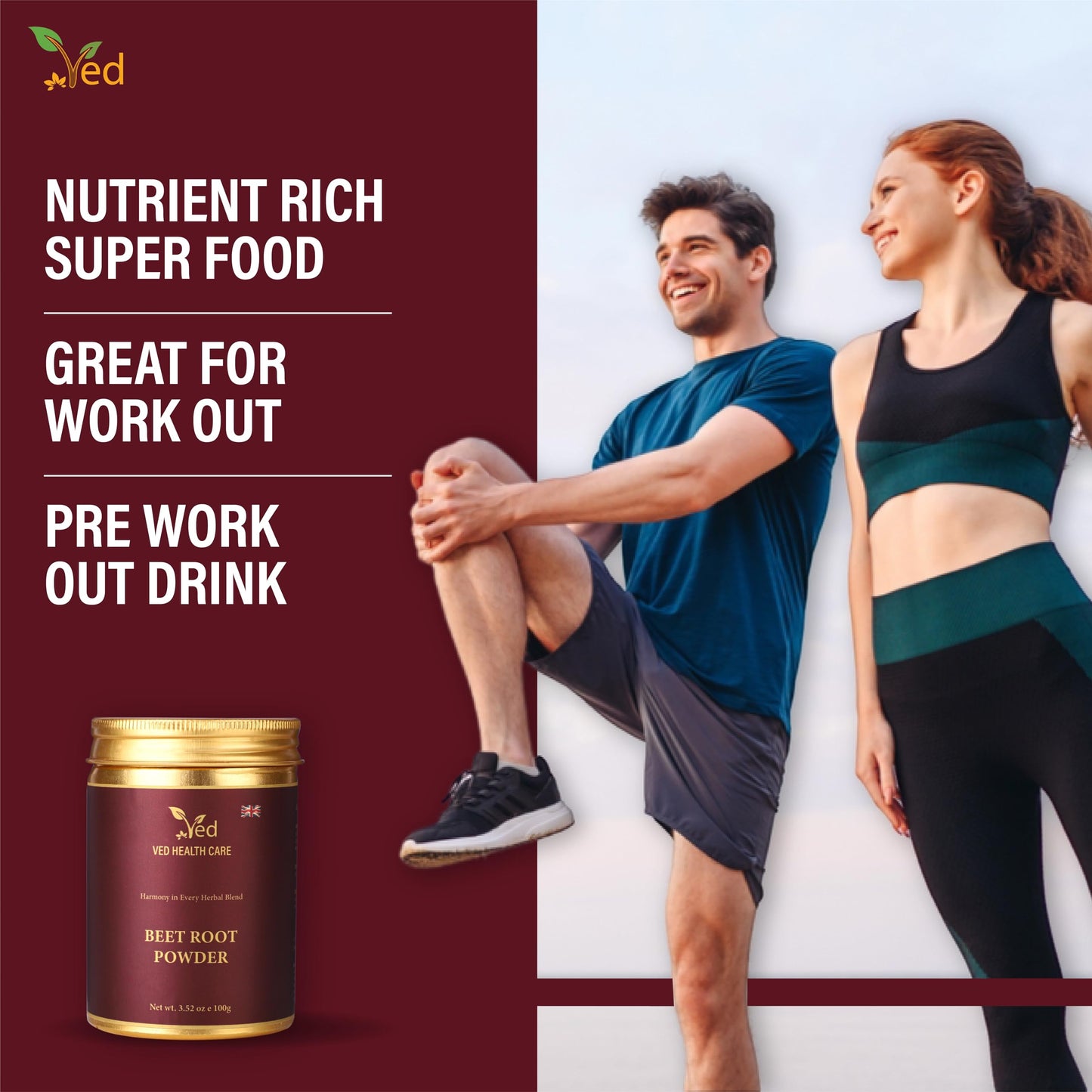 VED Organic Beet Root Powder, Support to Digestive System, Skin and Strengthen Hair,100g