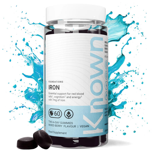Tasty Vegan 7mg Iron Gummies by Known Nutrition, 60 Two-a-Day Gummies (One Month’s Supply), Healthy Cognitive Function, Boost Metabolism Energy Levels, Chewable Mixed Berry-Flavoured (1 Bottle)