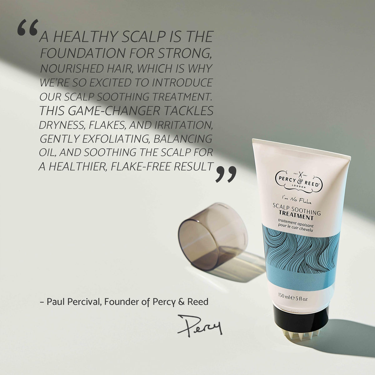Percy & Reed Scalp Soothing Treatment 150ml, Dry Scalp Treatment with Built In Massager, Hair Conditioner Alternative, Dandrilys, Vitamin E and Coconut Oil, For Flaky Sensitive Head Skin